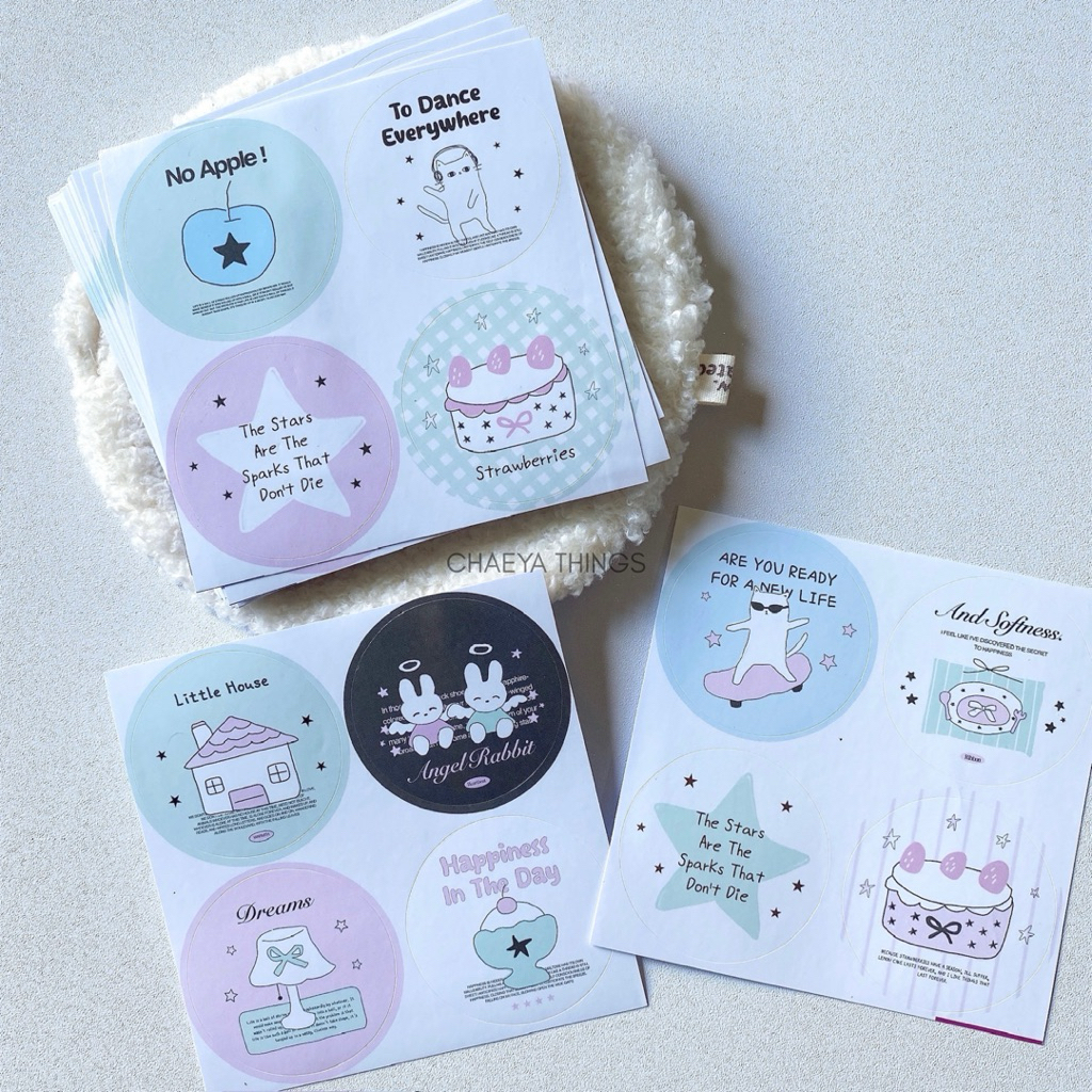 

chaeya things - aesthetic round sticker bulat pastel korean style narutomaki stiker segel lucu open
