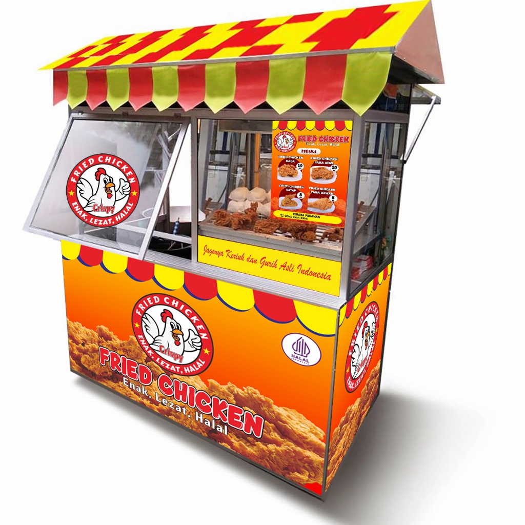 Stiker gerobak /booth fried chicken ayam free request tulisan