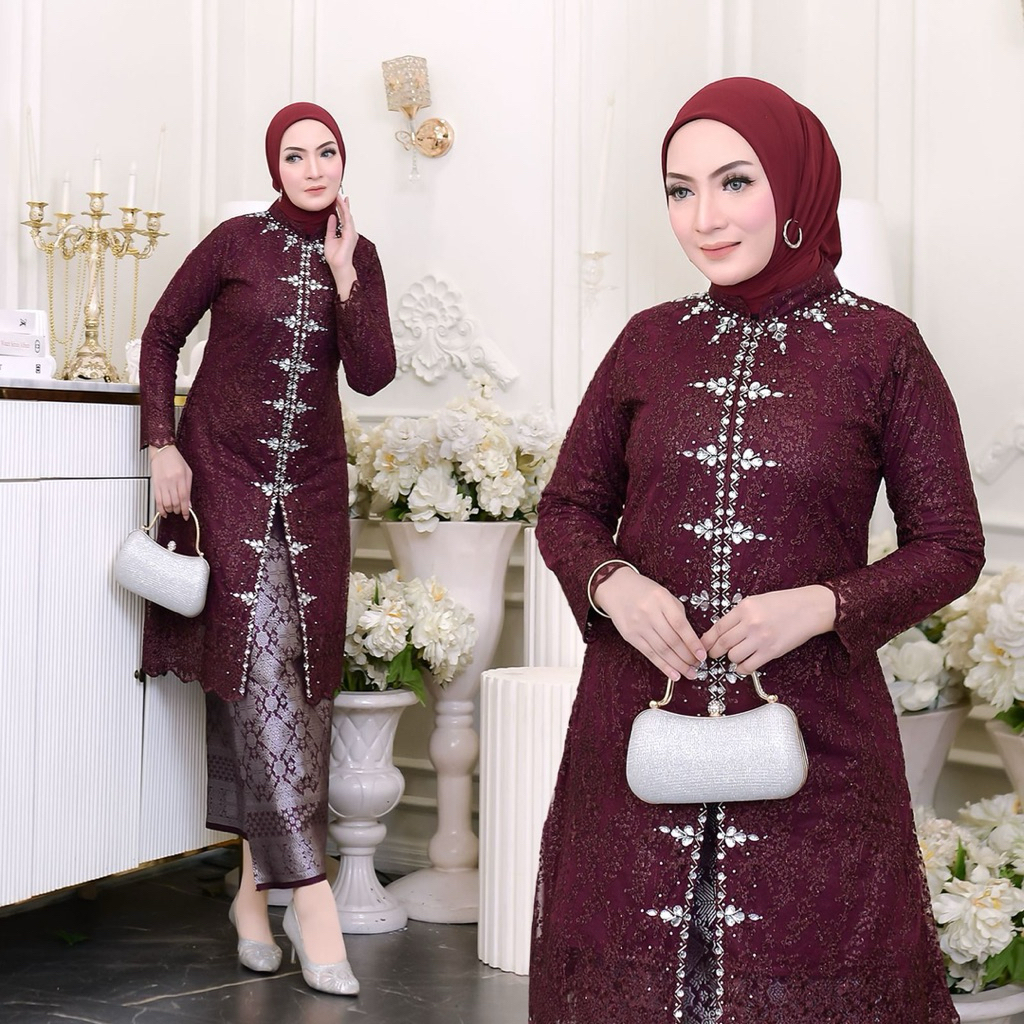 Cod Free Hijab - Setelan Kebaya Model Sanghai Payet tile Mewah Elegan Kebaya Modern asthetic
