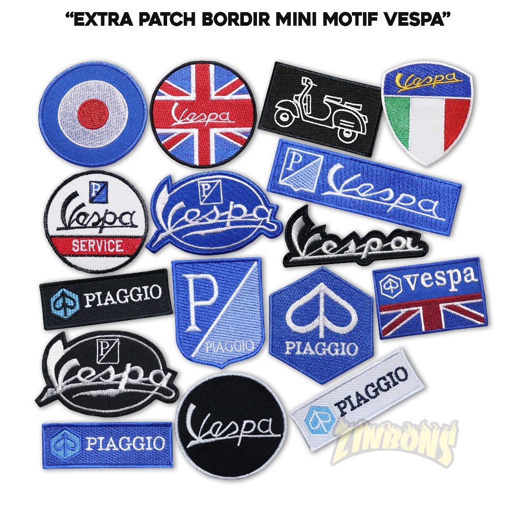 Patch bordir Vespa Piaggio Emblem Bordir Motif Motor Tempelan Jahit Aksesoris Rompi dan Jaket Iron P
