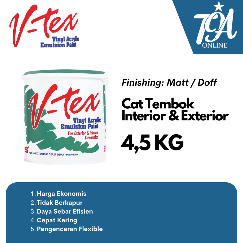 V TEX Emulsion Paint Cat Tembok Interior & Exterior 4,5 KG