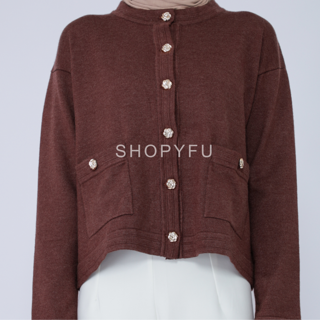 SHOPYFU Celine Cardigan Rajut Basic Wanita Lengan Panjang Knitwear Polos