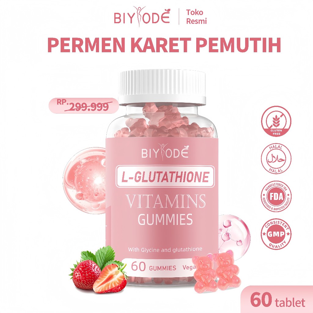 BIYODE 24h Halal Glutathione 500mg Gummies/Gummy Collagen Vitamins/Anti-Aging Whitening Skin/Beauty 