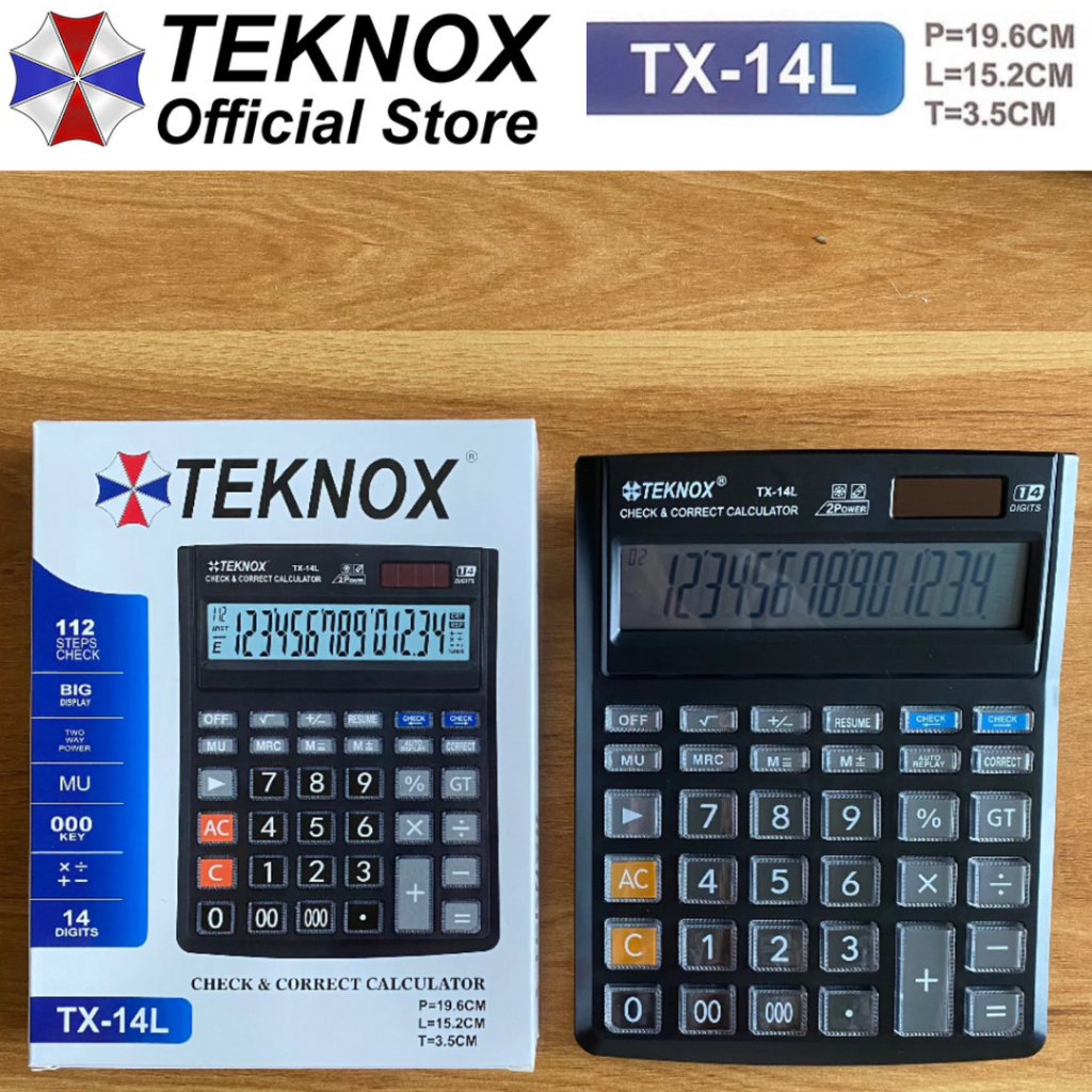 

TEKNOX Calculator TX-14L - 14 Digits - Dual Power - Kalkulator Ukuran Besar Dagang Kantor Sekolah