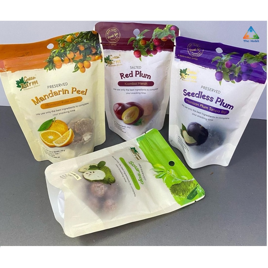 

(The Habit) Green Farm Manisan Buah Mangga Manis, Mangga Cabe, Red Plum, Tamarind, White Plum, Seedless Plum, Soursop, Jeruk Mandarin / Orange Peel