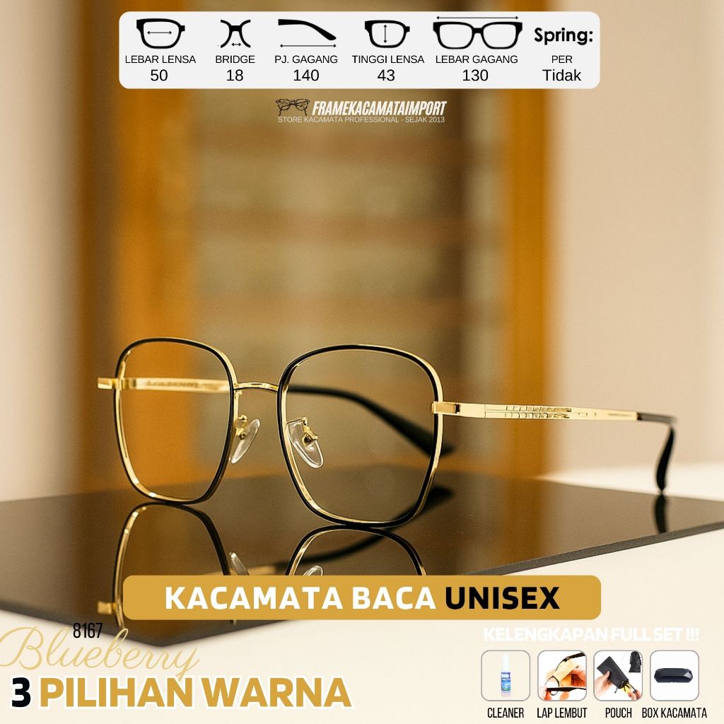 Kacamata Baca Besi Lebar Lensa Plus +100 +125 +150 +175 +200 +225 +250 +275 +300