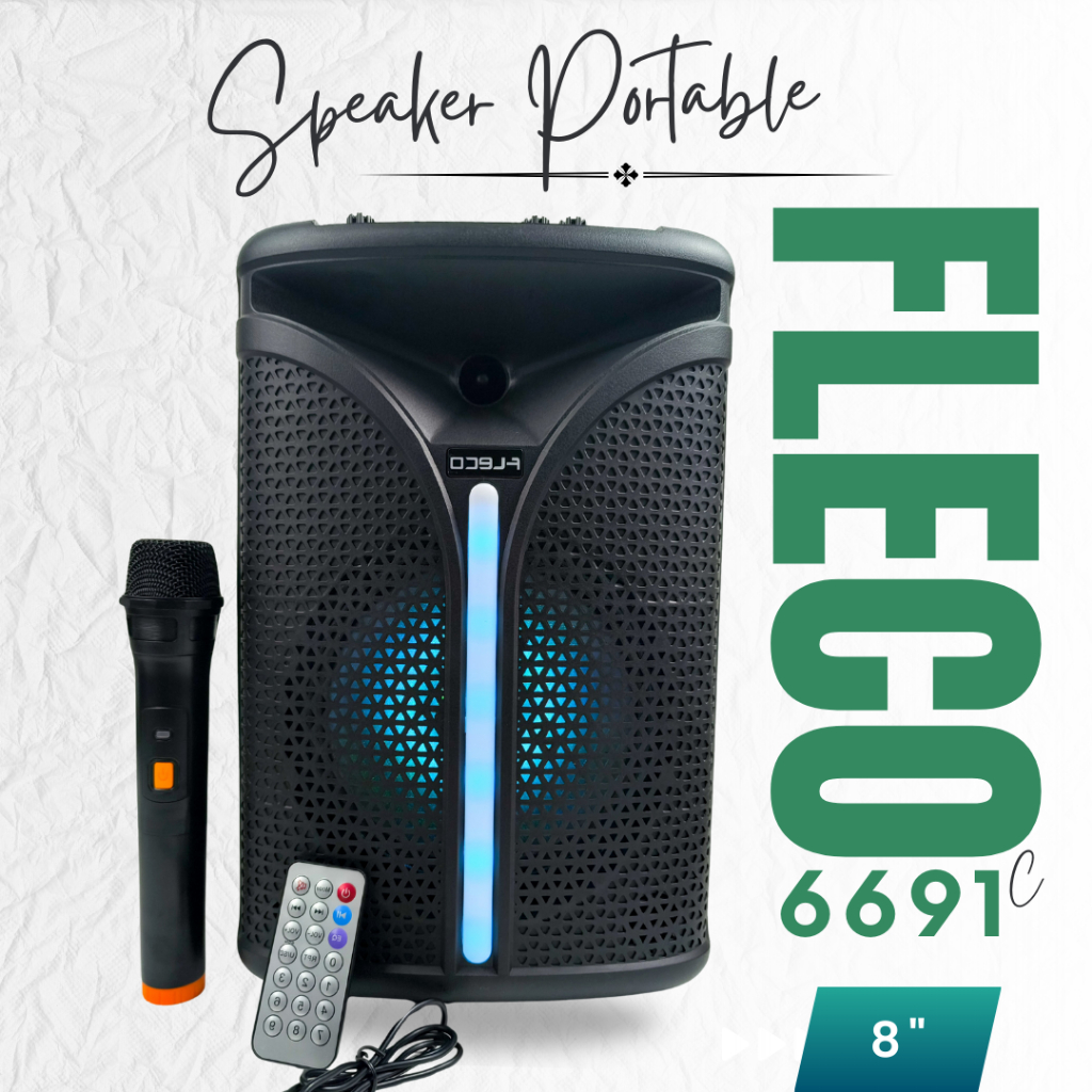SPEAKER PORTABLE BLUETOOTH FLECO 8'' INCH F-6691C PLUS MIC KARAOKE SUPER BASS include Remote COntrol