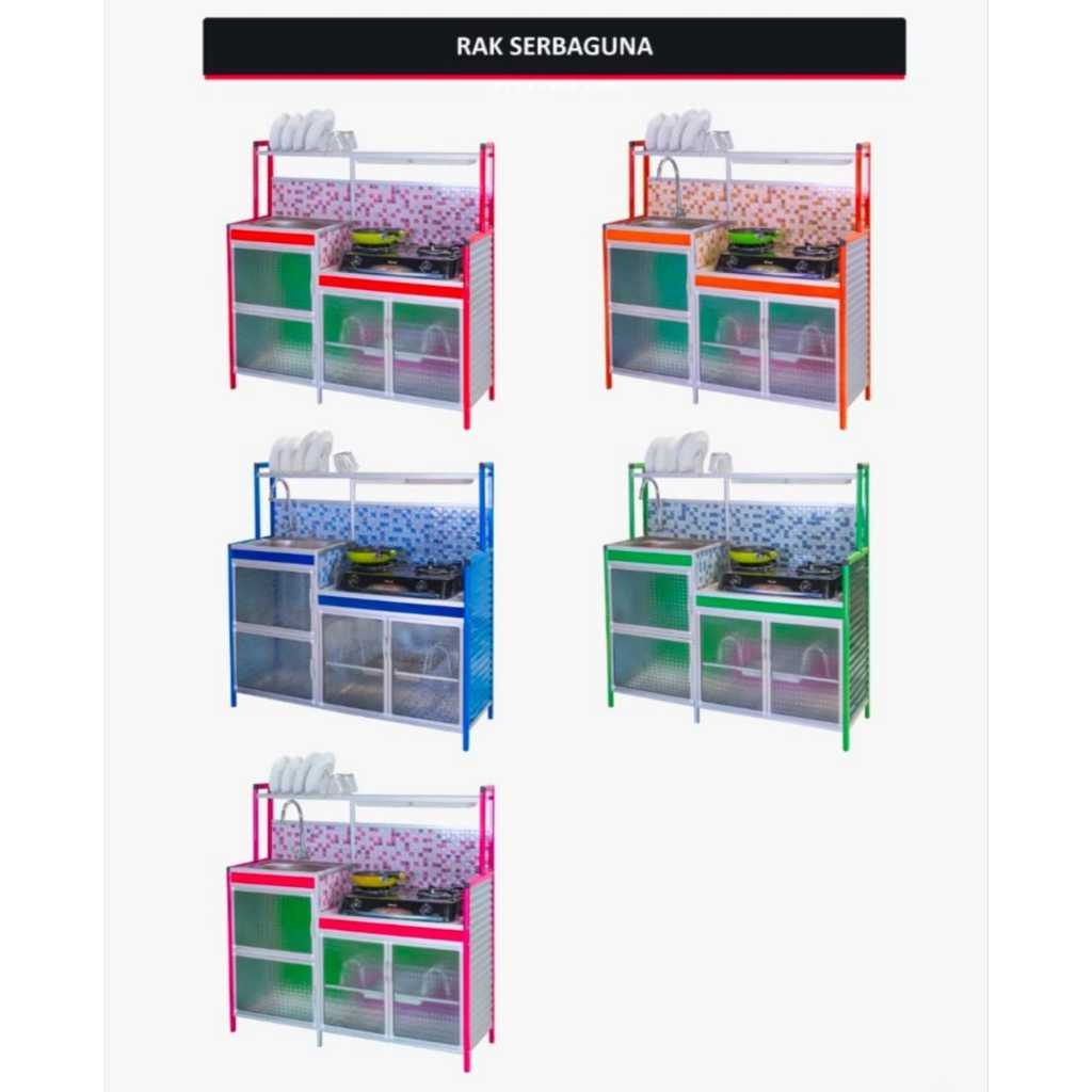 Meja Kompor Wastafel- Meja Kompor 3 pintu Kaca Cahaya Timur- Rak Serbaguna- Rak Piring