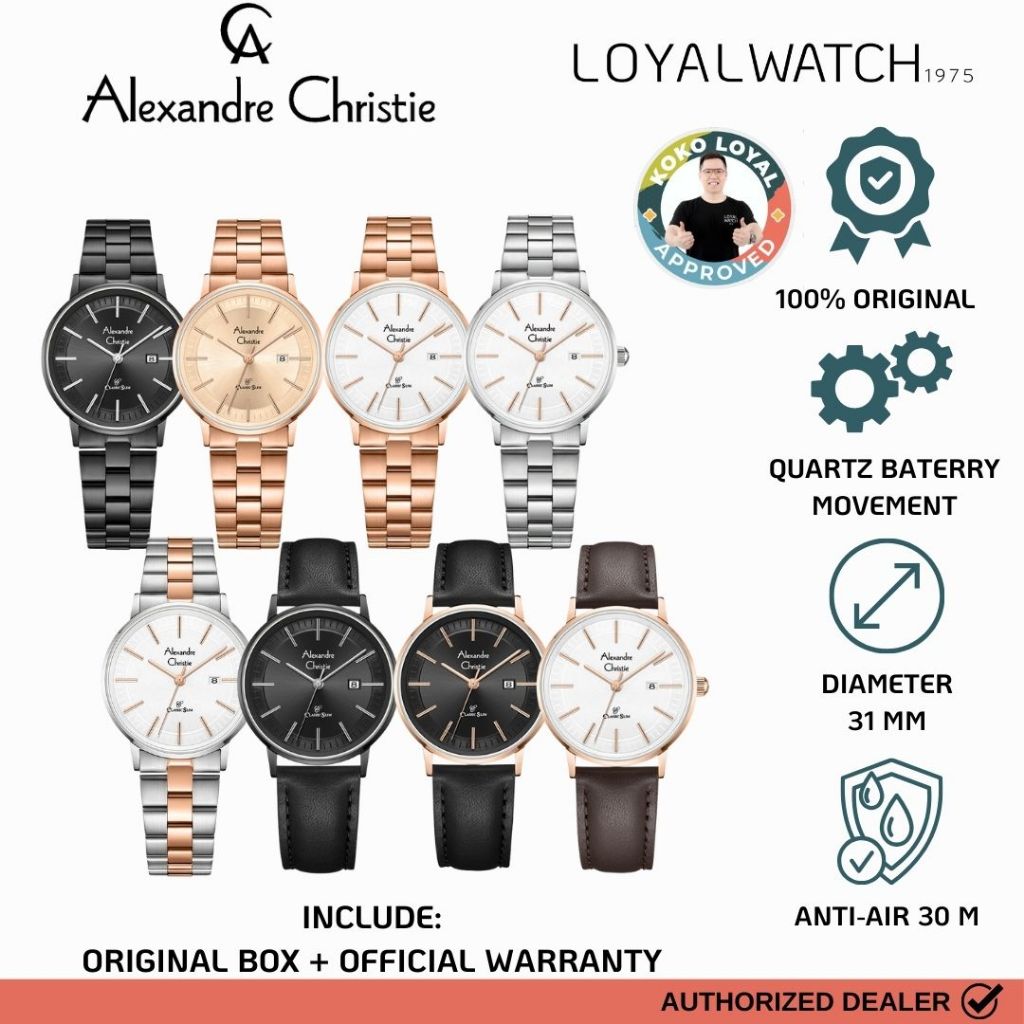 Jam Tangan Alexandre Christie Classic Steel Wanita 8694 Stainless Steel / Leather / Kulit Original G