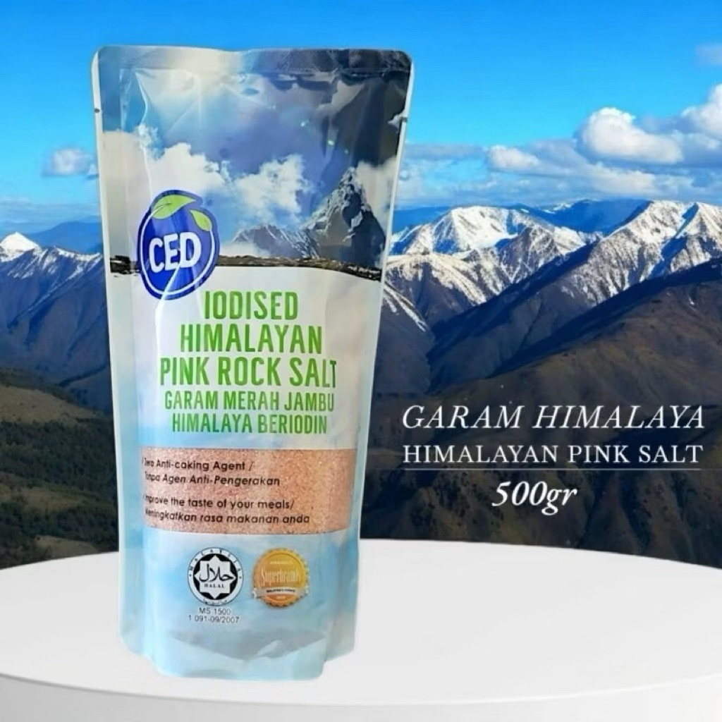 GARAM HIMALAYA| CED IODISED HIMALAYAN PINK ROCK SALT [ 1 BUNGKUS @500G]  | GARAM MERAH JAMBU HIMALAY
