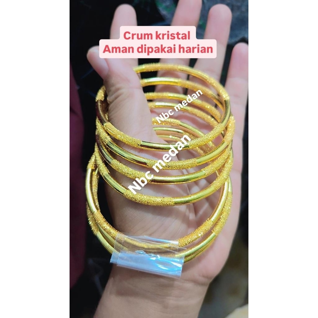 Gelang keroncong motif pasir lapis crum kristal emas muda aman dipakai harian
