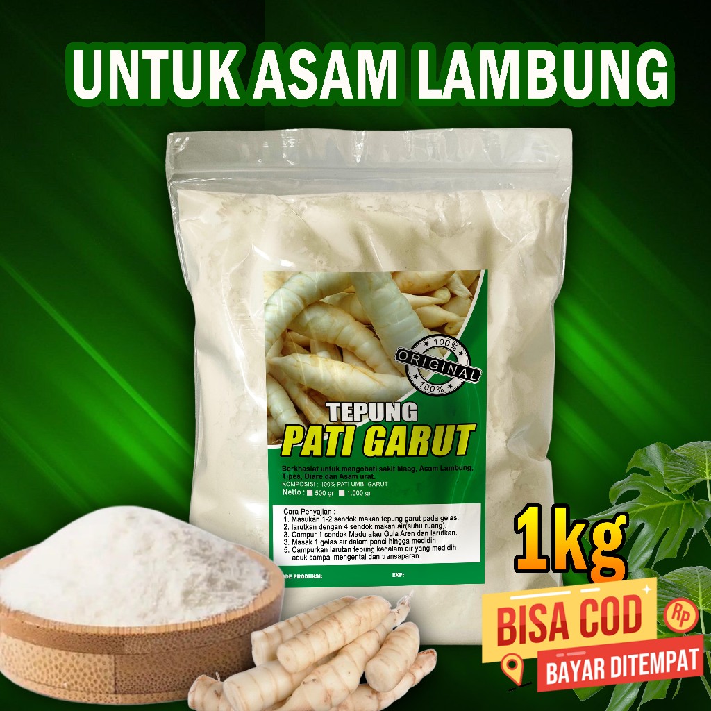 

Tepung Pati Garut Organik Obat Maag Asam Lambung 1kg + pati garut + ankrik
