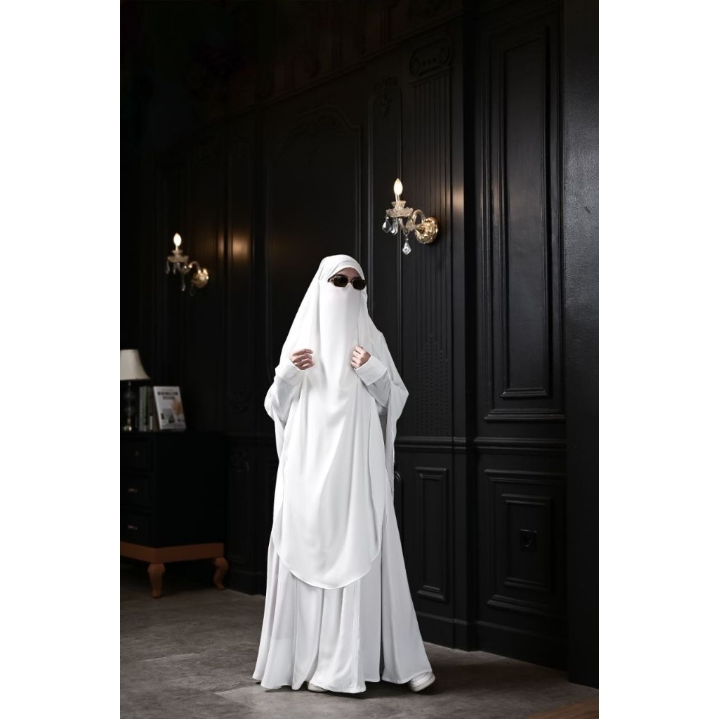ABAYA BLAZER Set Gamis & Khimar GLAMOUR WHITE - Al Arabian Butik #Ayranashwa #alarabian