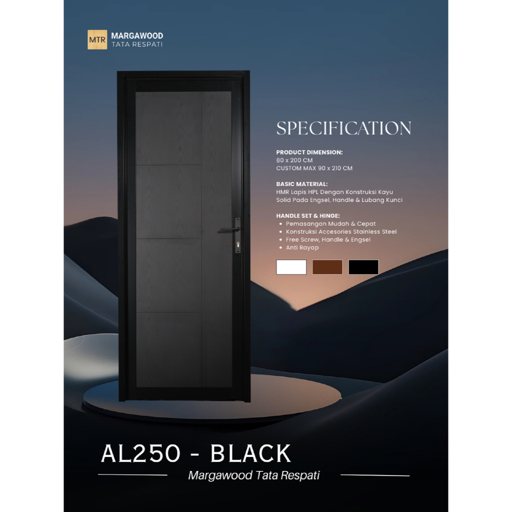 Pintu Margawood AL-250 Aluminium, Pintu Kamar Mandi / Internal. HMR lapis HPL