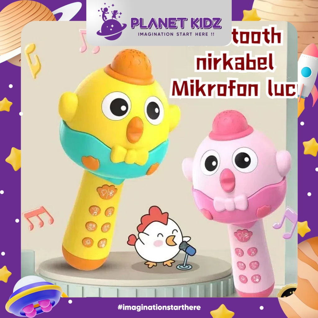 PLANETKIDZ FK463 Indonesia Mikrofon Nyanyi Anak Mikrofon Wireless Bluetooth Nyanyi dengan Speaker An