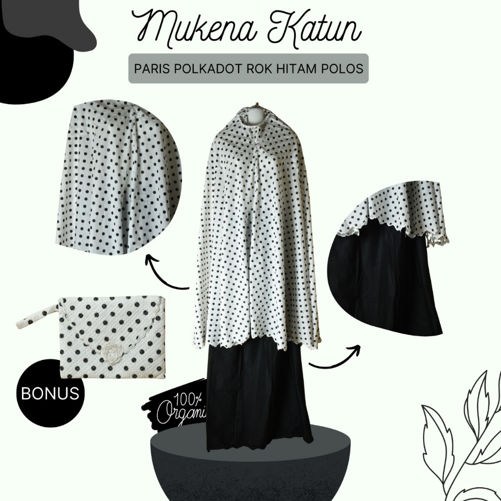 Mukena katun paris bordir polkadot hitam putih harga terjangkau kualitas bagus motif terbaru