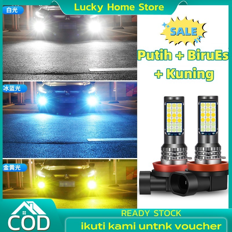 【2Pcs】 24Led Lampu Kabut Led Mobil 3 Warna Ganda H9 Bohlam Led H8 H11 H16(JP) Lampu Kabut Mobil Supe
