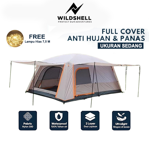 Wildshell - Tenda Camping Keluarga Kapasitas 4-5 Orang Tenda Waterproof Anti Uv Warna Cream 2 Ruang