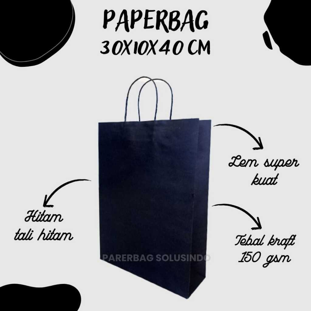 

Paperbag / Kantong Kertas / Kantong Belanja Warna Hitam Black Tali Hitam 30x10x40 cm