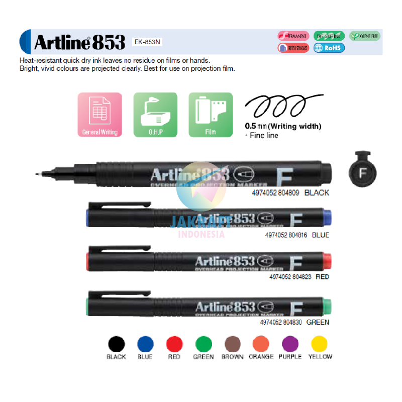 

(1 Pcs) Spidol OHP Fine Tebal 0.5 mm Permanen ARTLINE EK-853 Permanent Marker Anti Air Luntur Segala Permukaan All Surfaces