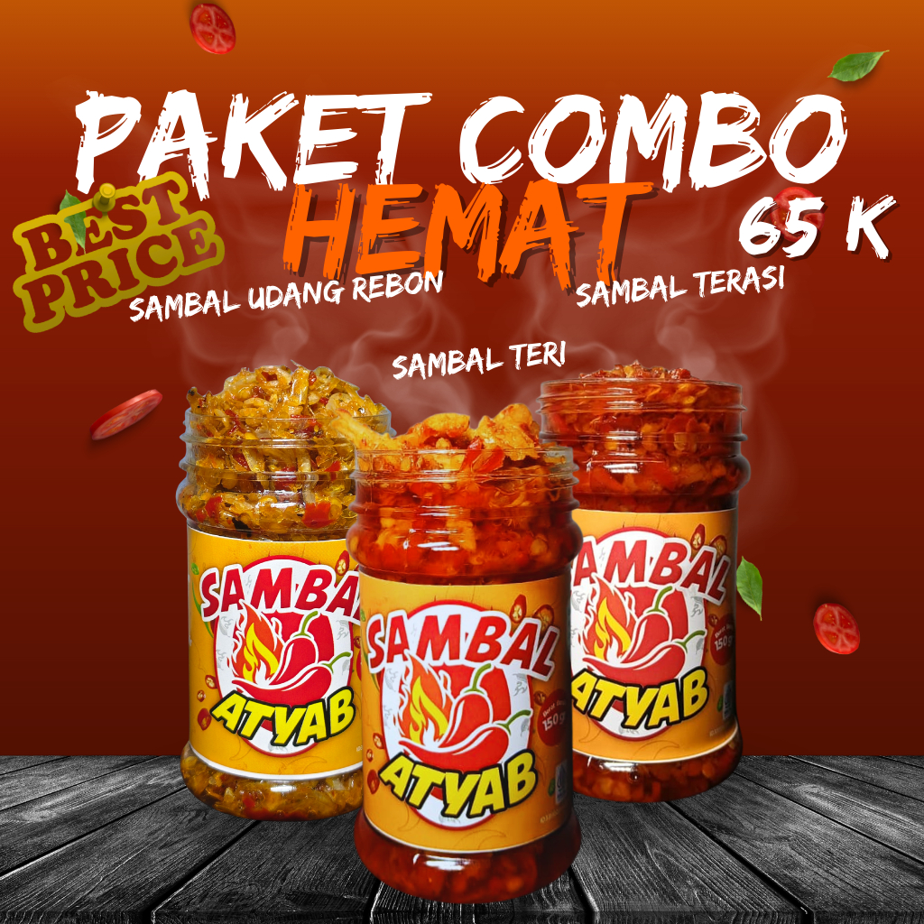 

SAMBAL ATYAB Combo Hemat Sambal Udang Rebon, Sambal Teri, Dan Sambal Terasi