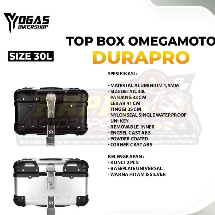 Top Box Omegamoto Pannier Alumunium Free Backrest 30L