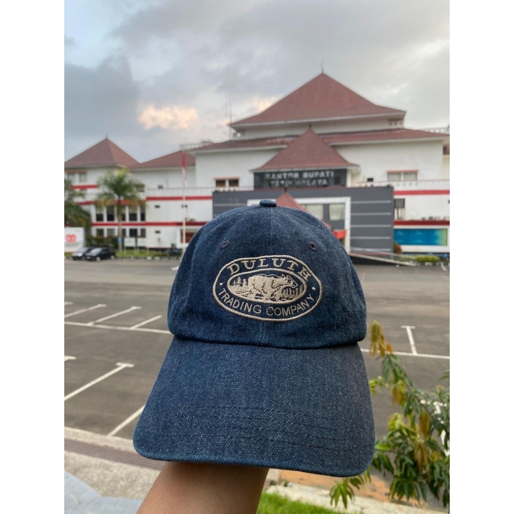 Duluth Trading Adjustable Ball Cap Hat Bear Logo Denim Cotton Blue Med -Large