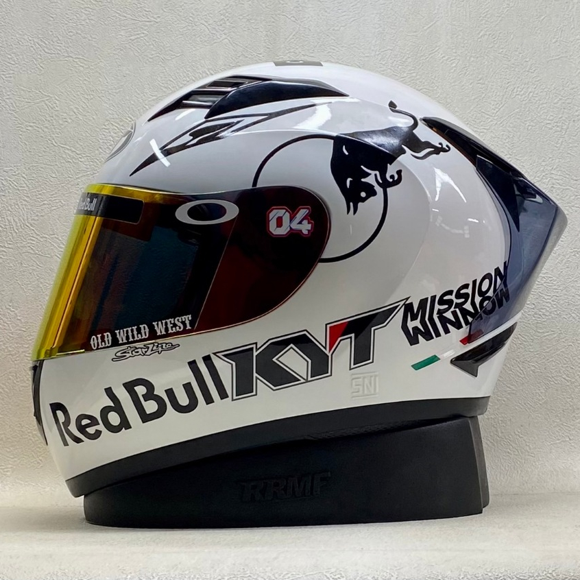HELM KYT R10 PUTIH PAKET GANTENG STIKER REDBULL HITAM/KYT SINGLE VISOR