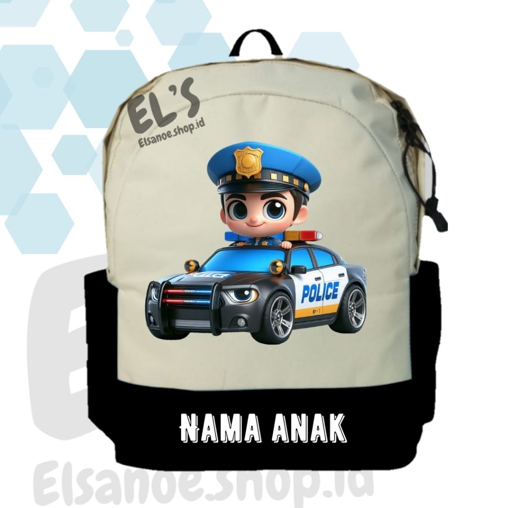 Tas Anak Karakter Polisi | Tas Anak Polisi | Ransel Anak Karakter Polisi | Tas Anak Sablon Unisex (F