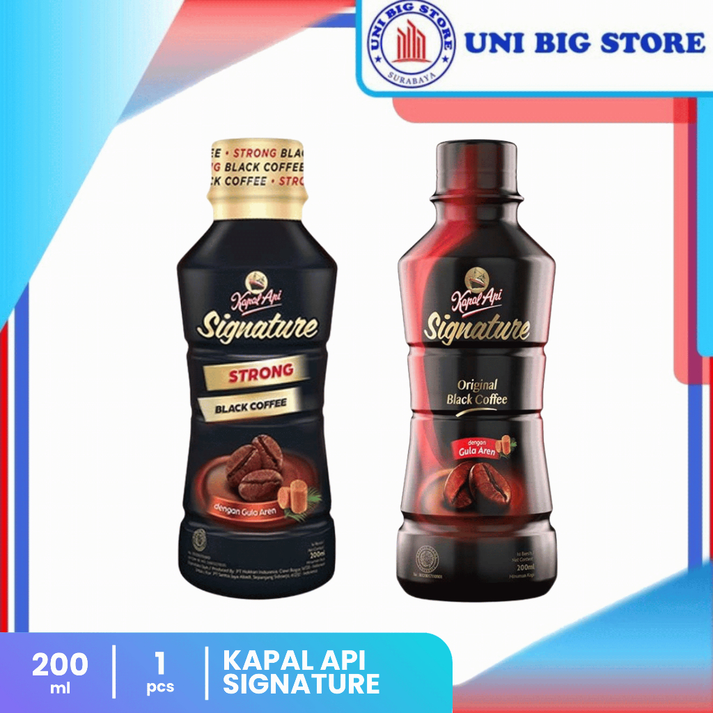 Kapal Api Signature Original Black Coffee Dan Strong 200 ml  Botol Kopi Gula Aren Kopi Hitam