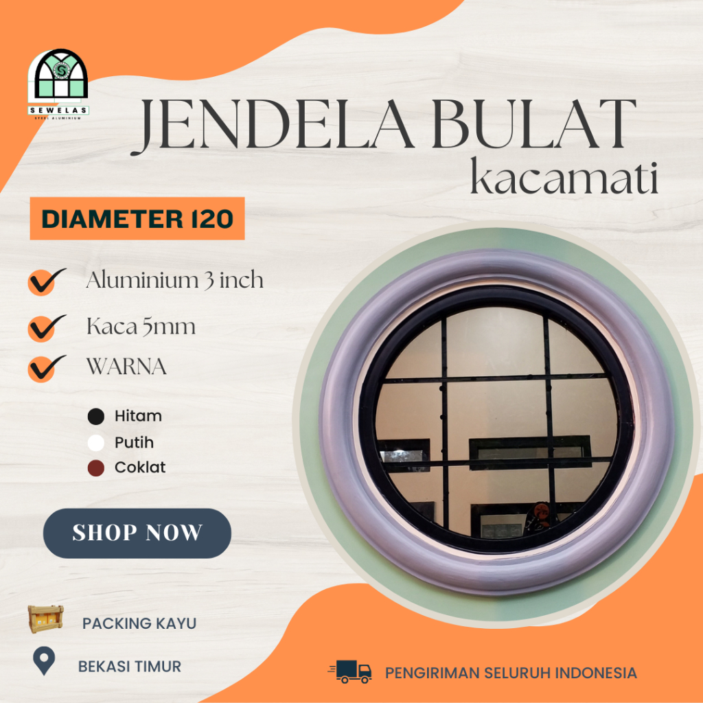 Jendela Bulat aluminium Kaca Mati | Diameter 120cm
