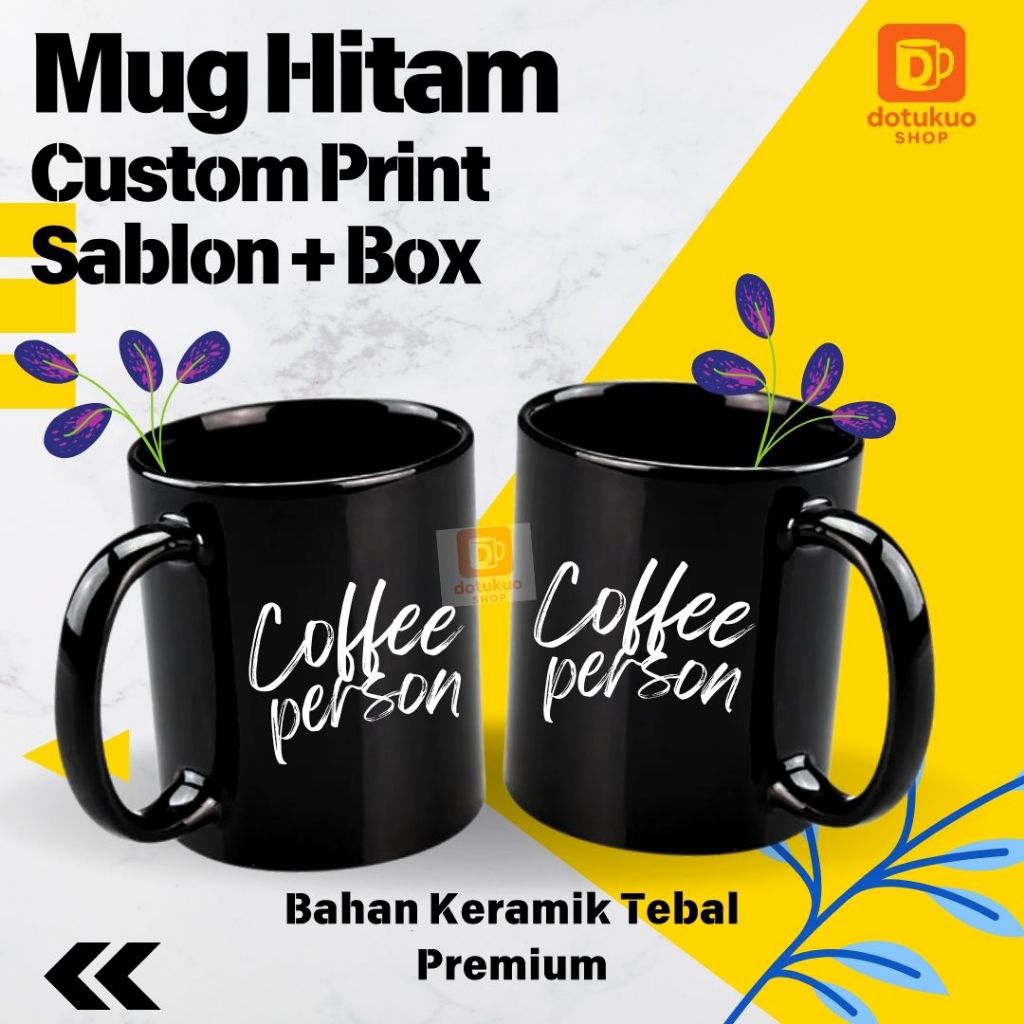Mug Hitam custom sablon + box