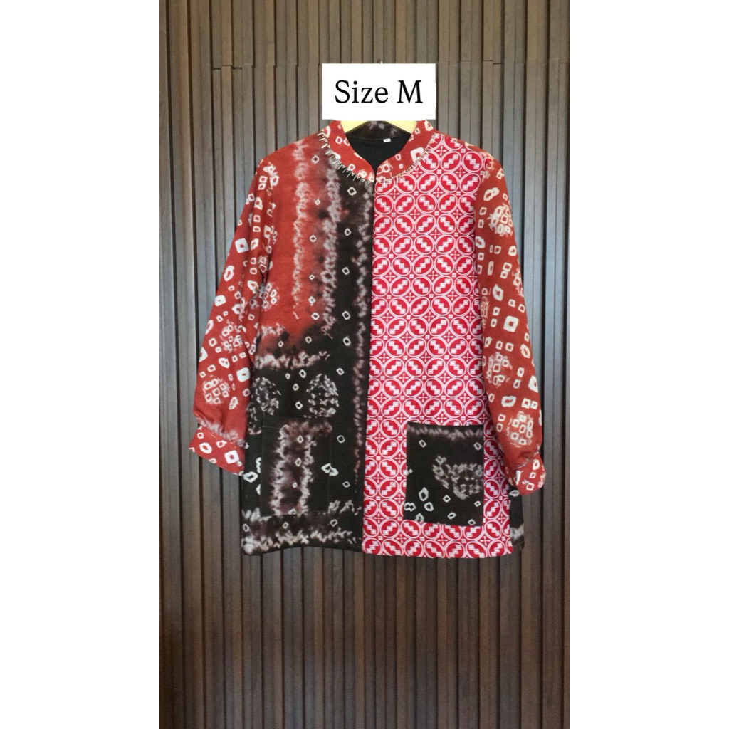 Blouse Zipper Batik Kombinasi Jumputan Motif Titik Tujuh