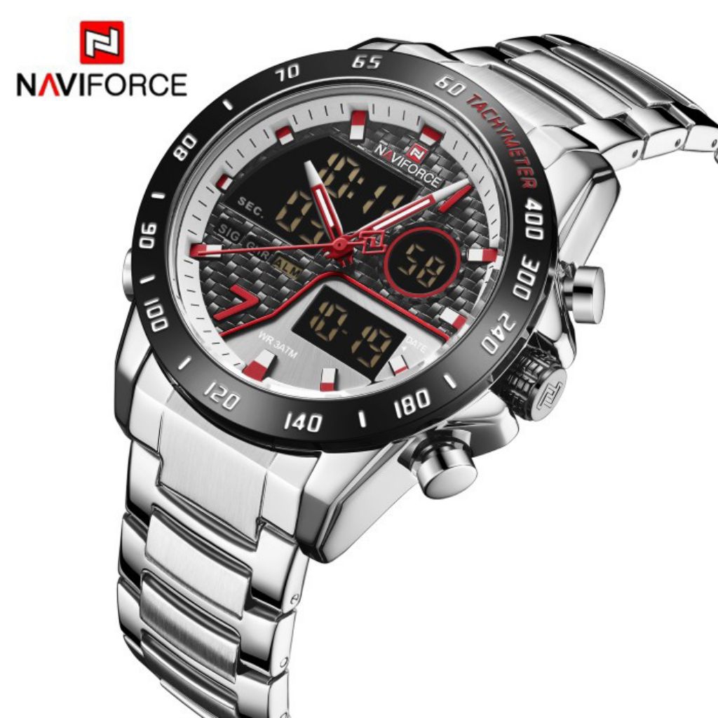 Jam Tangan Pria NAVIFORCE 9171 Dual Time Rantai Stainless Steel Original
