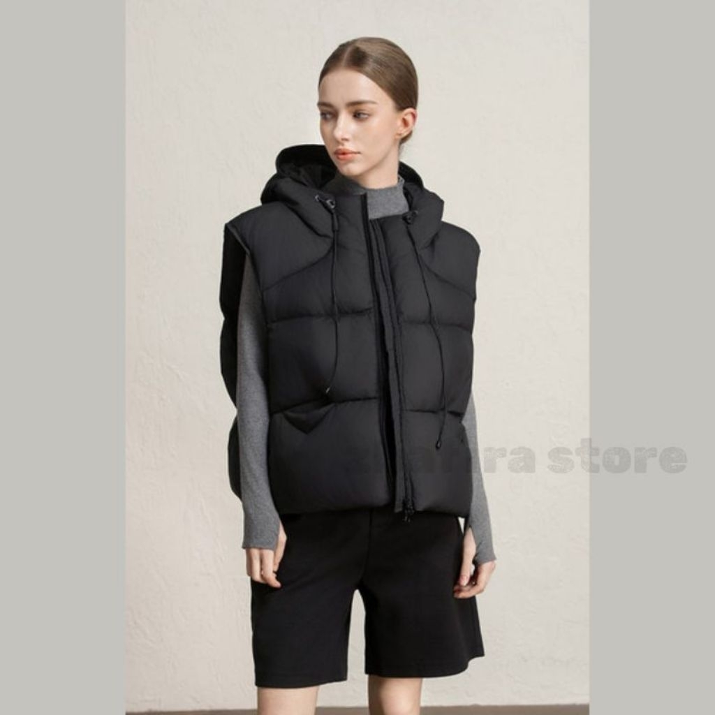 Vest Hoodie Hitam | Rompi Hitam Outdor | Rompi Hitam Wanita | Rompi Hitam