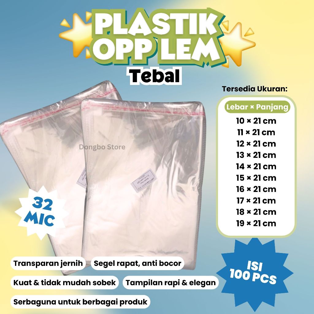 (TEBAL) Plastik OPP Lem Bening 10x21/11x21/12x21/13x21/14x21/15x21/16x21/17x21/18x21/19x21/ PLASTIK 