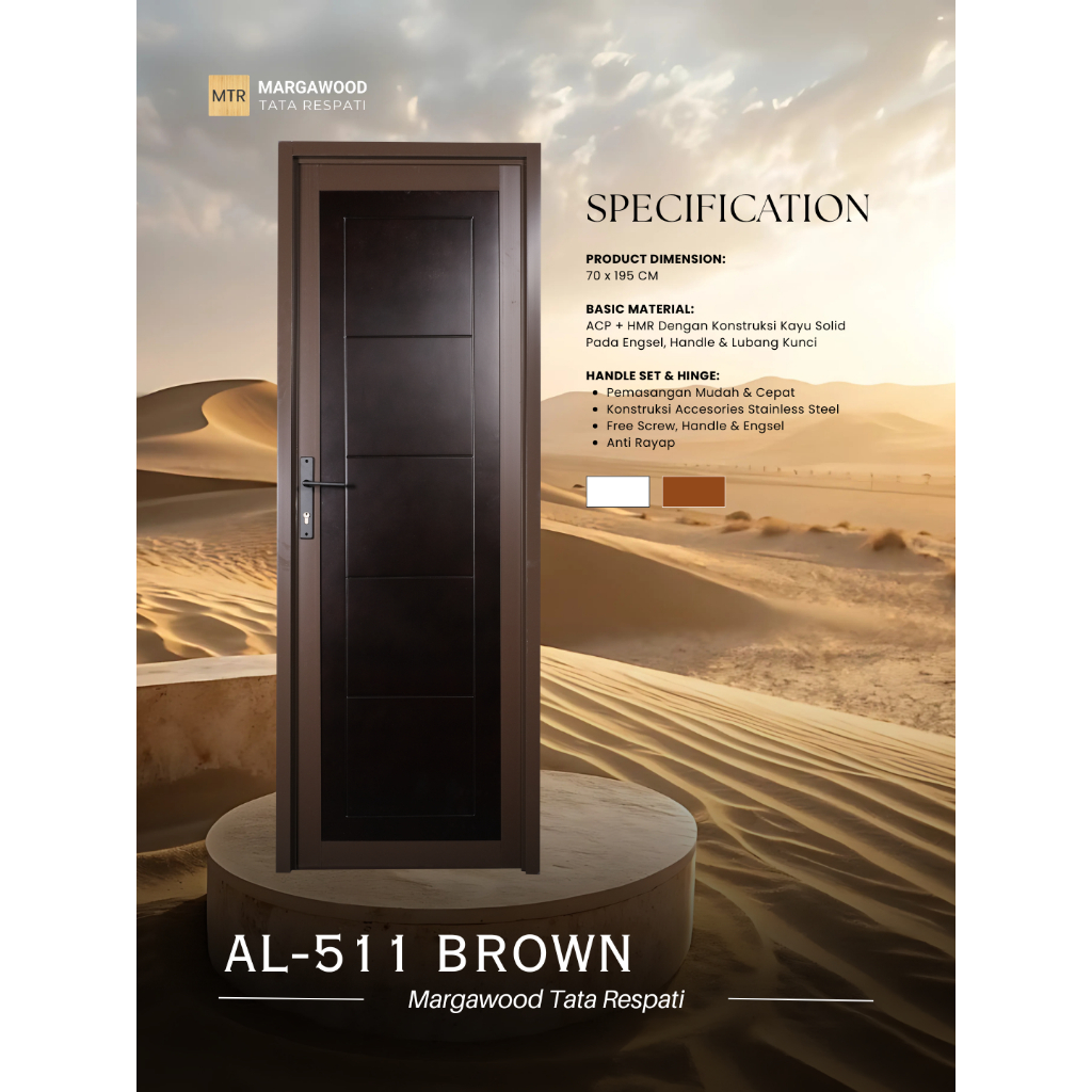 Pintu Margawood AL-511 Aluminium, Pintu Kamar Mandi / Internal. HMR dan ACP