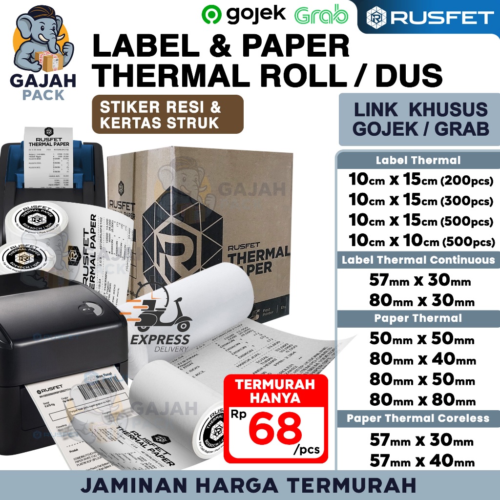 

Sticker Thermal Paper Label Kertas Printer Resi Online Shop Struk Kasir Stiker Barcode Termurah RUSFET / DUS OJOL