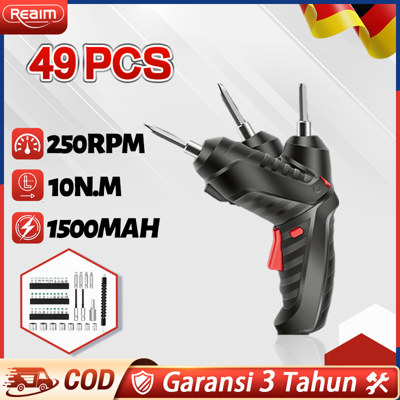 REAIM Mesin Bor Cordless Mini 49Pcs Set 4.2V Cordless Set Screwdriver Baterai Bor Mini Obeng Mesin B