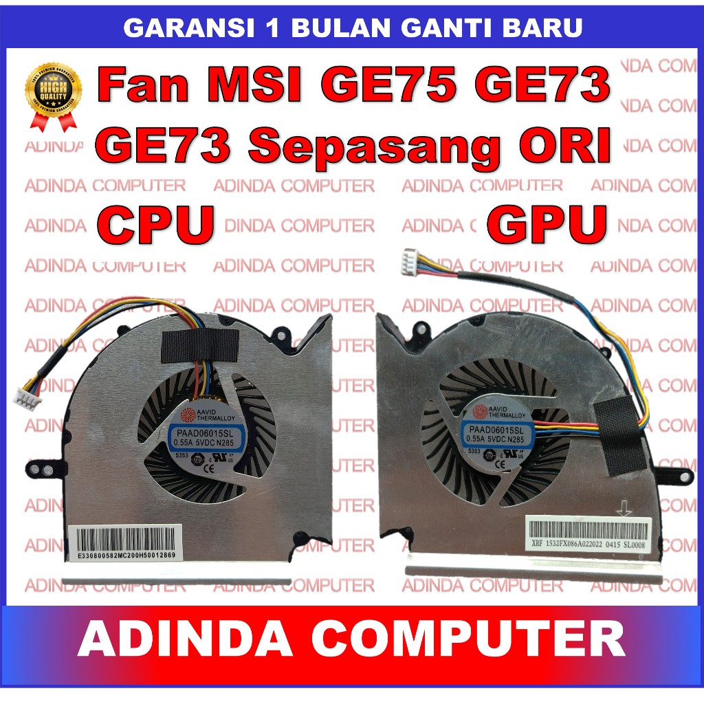 Fan MSI GE75 GE73 MS-16P1 GP73 GL73 GE75 GP75 GL75 WE75 Sepasang ORI