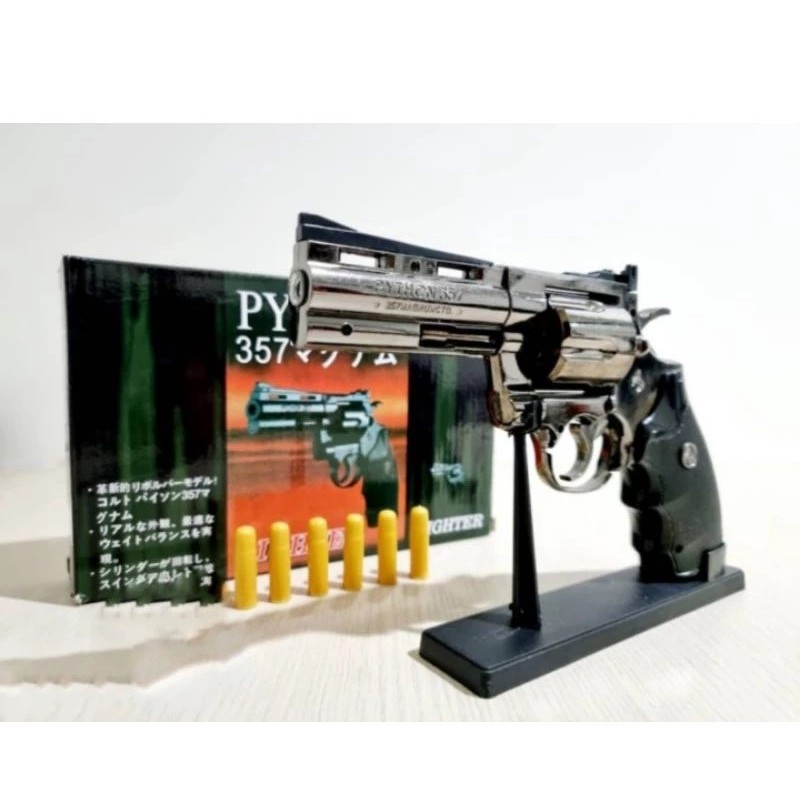 Korek Api Gas Model Pistol Besar Python 6 Peluru Plus Stand Tatakan / Korek Api Pistol mainan Peluru