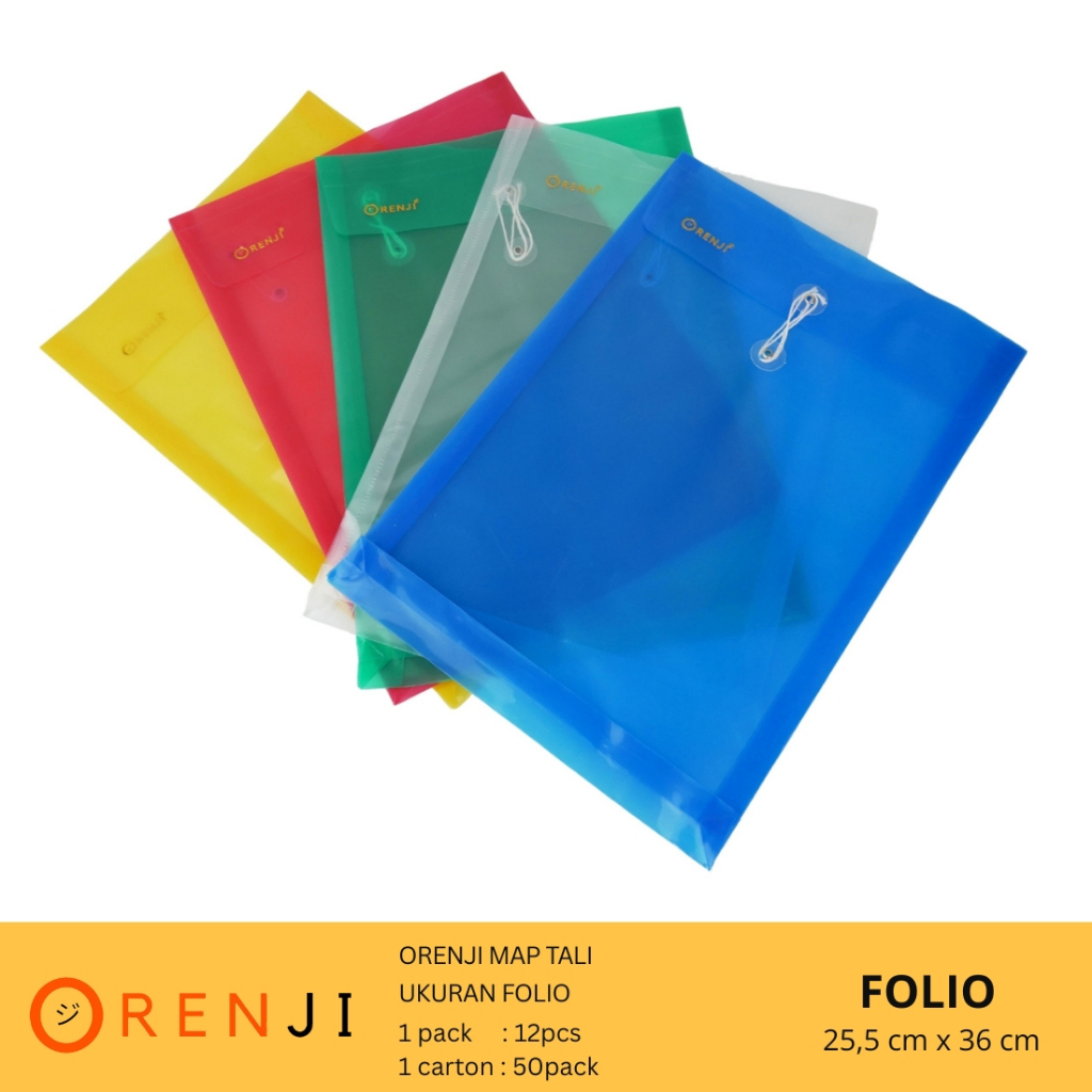 

Orenji Map Tali ukuran Folio - 25,5 x 36 cm - 1 pack isi 12pcs (1lusin) - Terdapat 5 Pilihan Warna - Tempat Penyimpanan Kertas dan File Penting - Tersedia 5 Warna