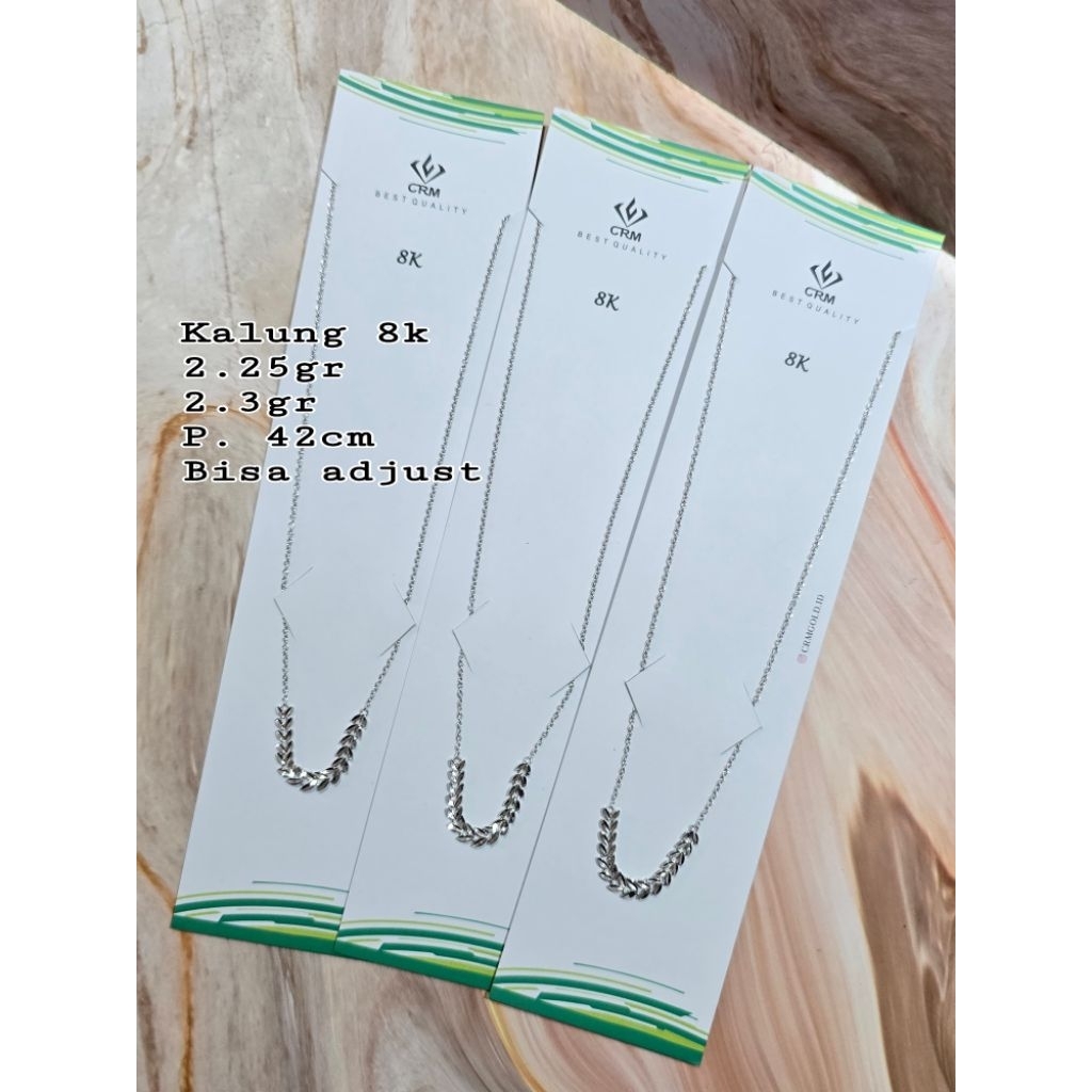 Kalung emas rantai daun mas putih 8k