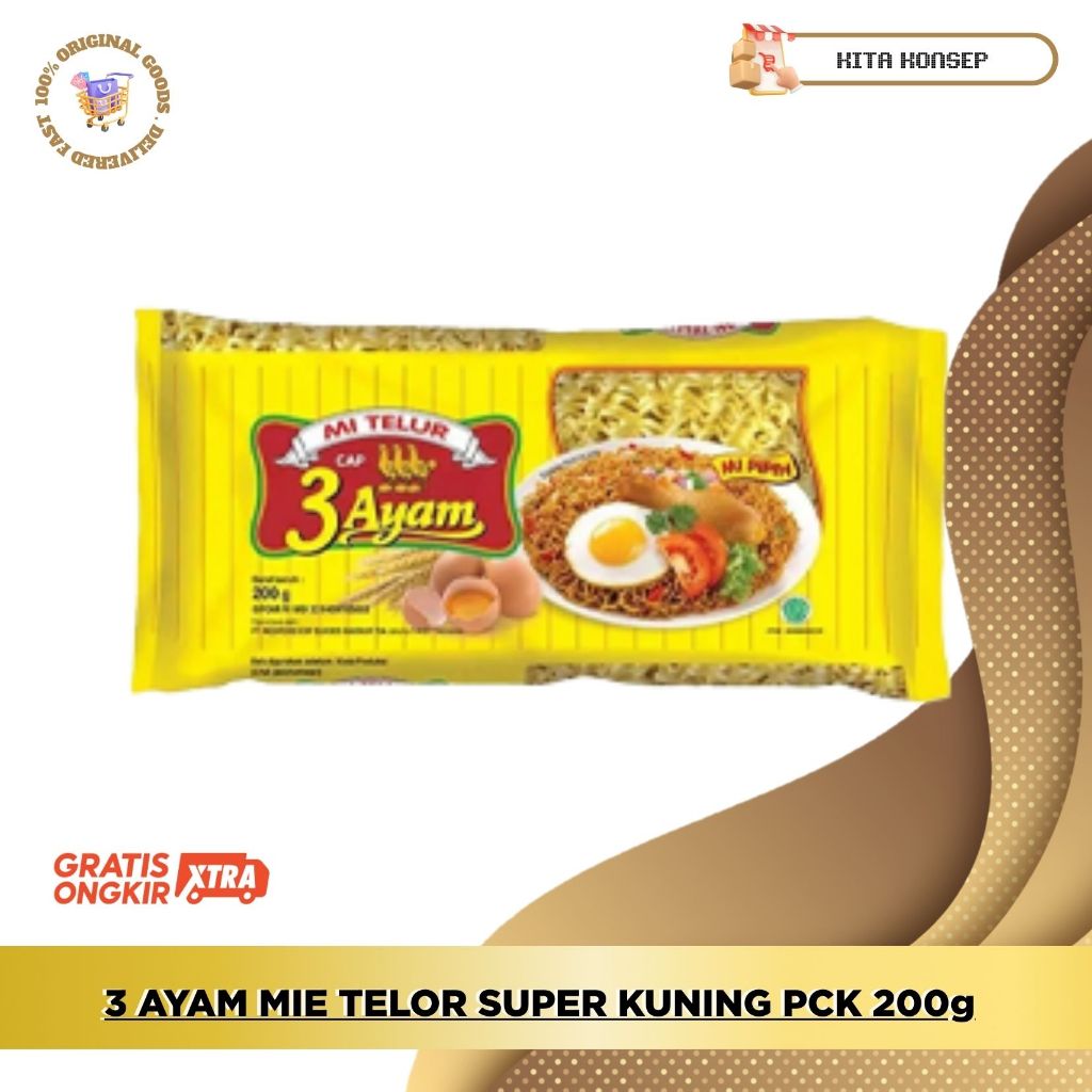 

3 AYAM MIE TELOR SUPER KUNING PCK 200g