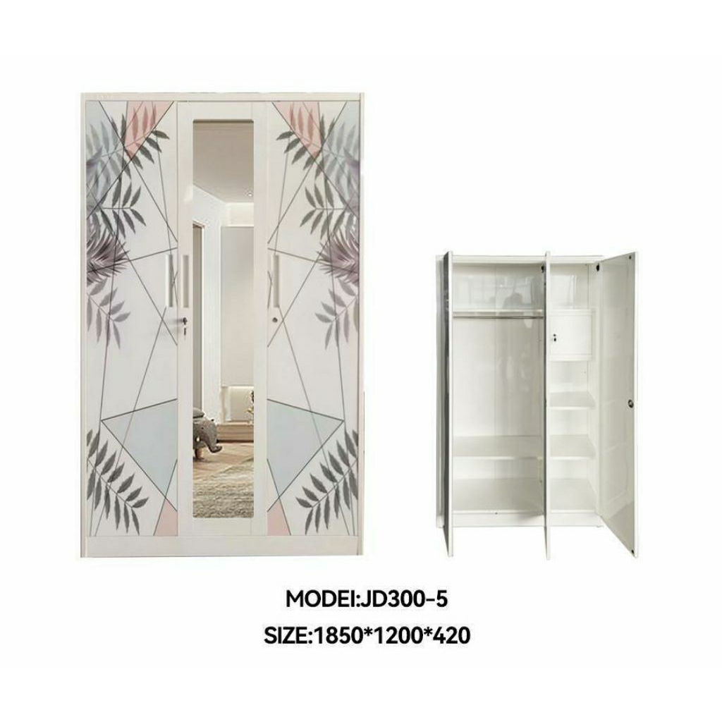 Lemari Baju Import Besi 3 Pintu Buka - Ukuran 120cm - Lemari Baju Murah