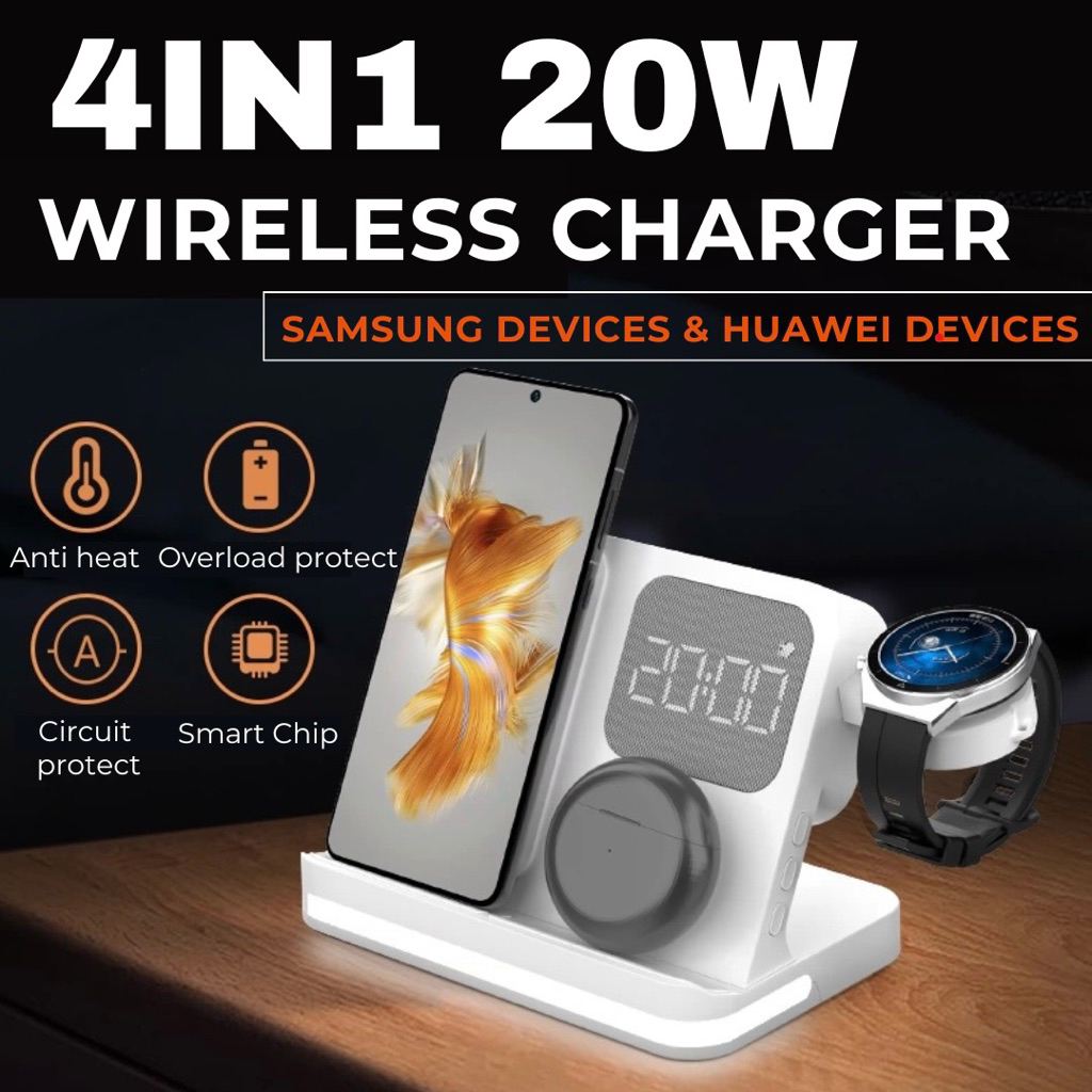 ELAVO 20W Wireless charging 4 in 1 for jam tangan Samsung galaxy watch 8 7 Ultra 6 5 classic pro Act