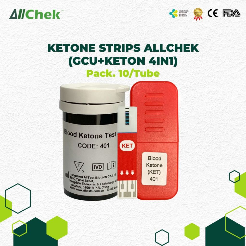 Allchek Ketone Darah Test Strip – Refill Alat Multimeter 4-in-1 Isi 10