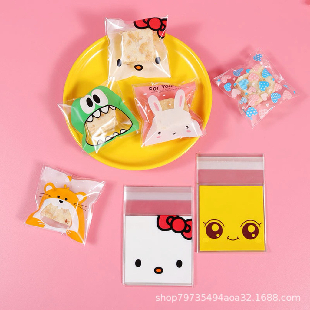 B42 (100pcs) Plastik Packing Cookies Lucu 7*7cm Plastik Kue Cookies Lucu Unik