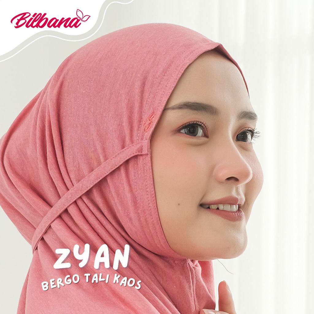 Jilbab Bergo Tanpa Pet Tali Belakang ZYAN By Bilbana Bahan Kaos Premium Ukuran S, M, L,  Warna Hitam