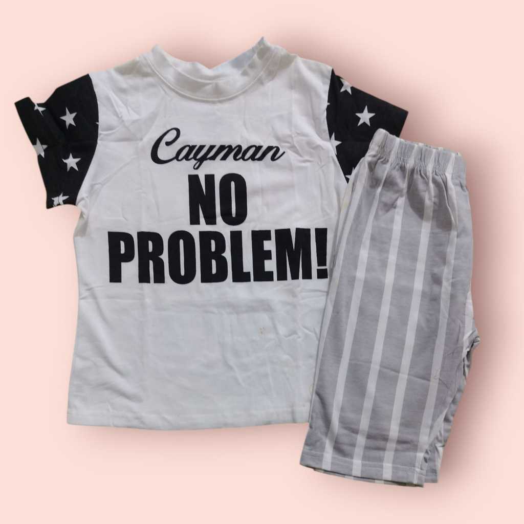 Setelan Baju Anak Laki-Laki / Perempuan Kaos & Celana Pendek Motif Cayman No Problem - Kids Outfit C